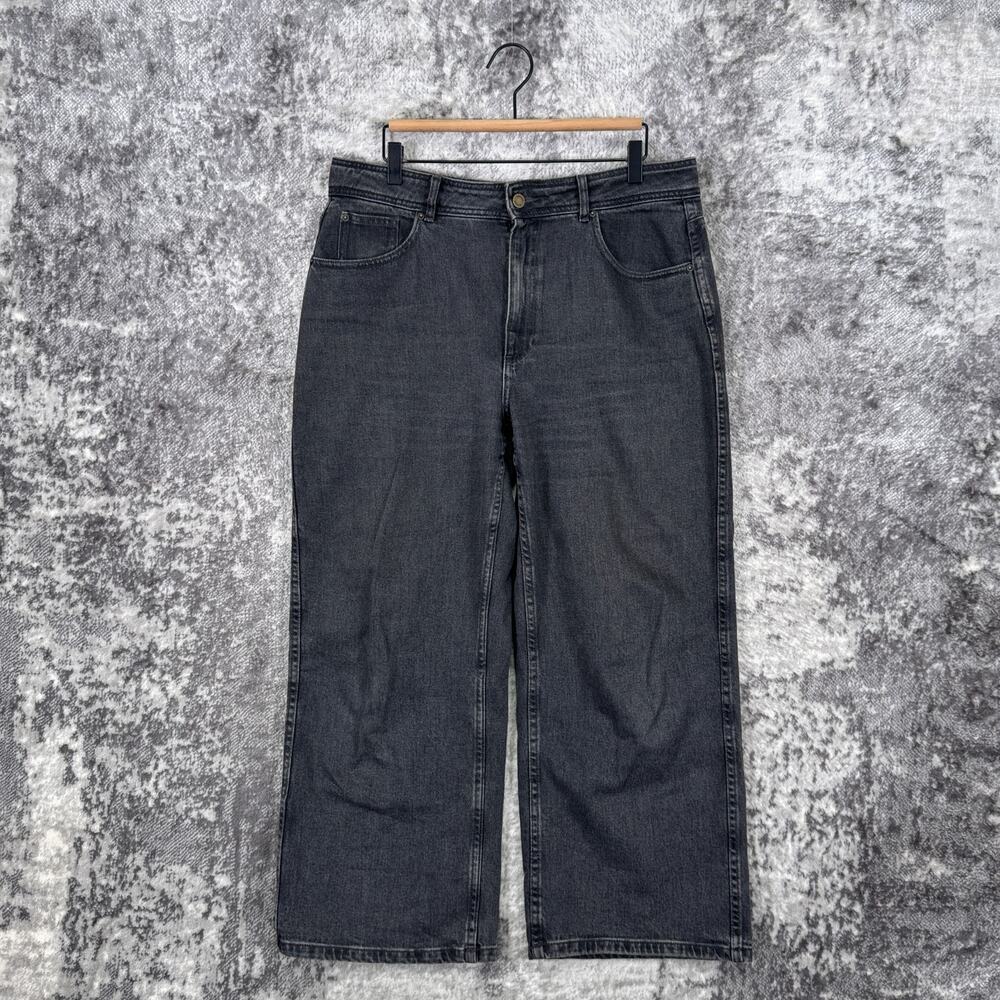 Sezane Jeans 44 / US 12 Womens Wide Straight Crop Black Wash Denim